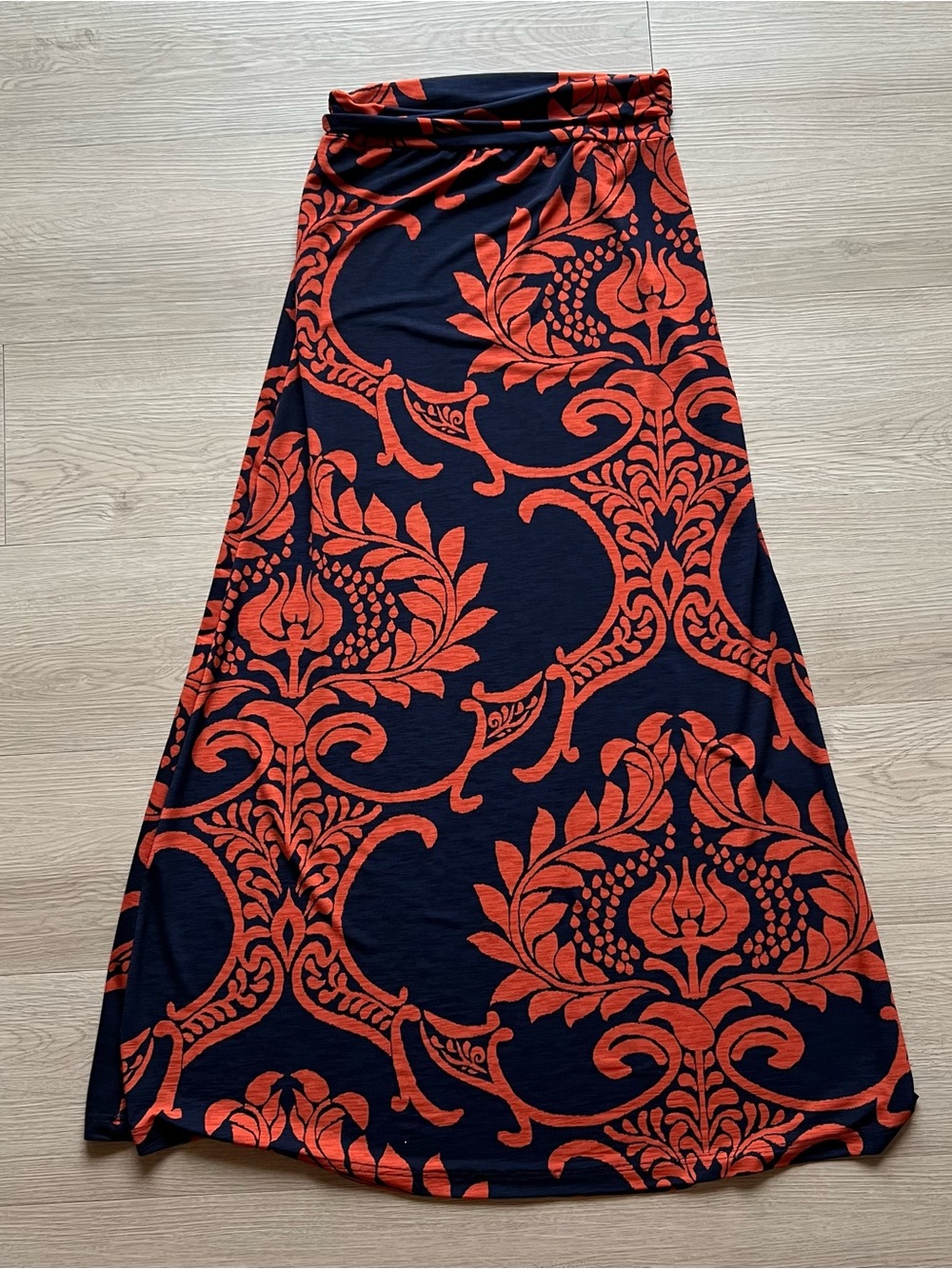 Women’s Navy and Orange Printed Maxi Skirt